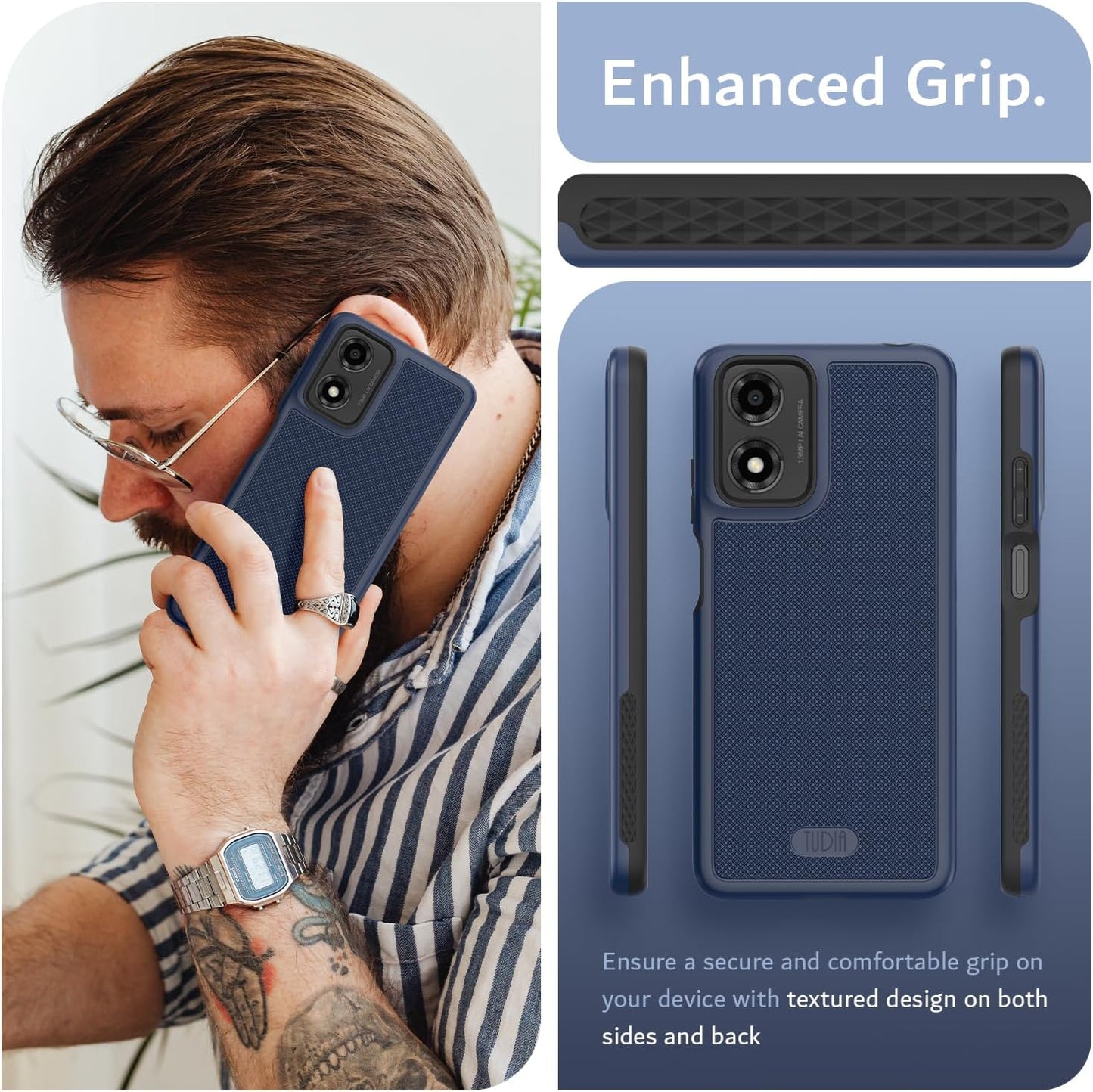 TUDIA MergeGrip DualShield Case for Motorola Moto E14, G04, G04s, G24 5G – Rugged Slim Shockproof Protective Phone Cover with Enhanced Grip