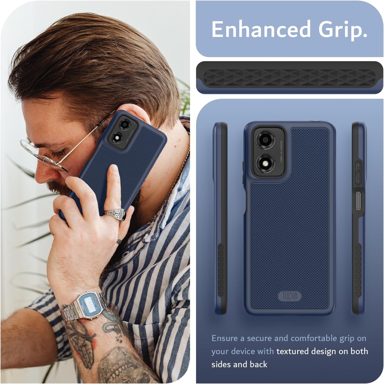 TUDIA MergeGrip DualShield Case for Motorola Moto E14, G04, G04s, G24 5G – Rugged Slim Shockproof Protective Phone Cover with Enhanced Grip