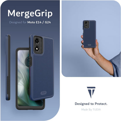 TUDIA MergeGrip Rugged Case for Motorola Moto E14, G04, G24, G04s 5G – Heavy Duty Dual-Layer Shockproof Protection with Enhanced Grip