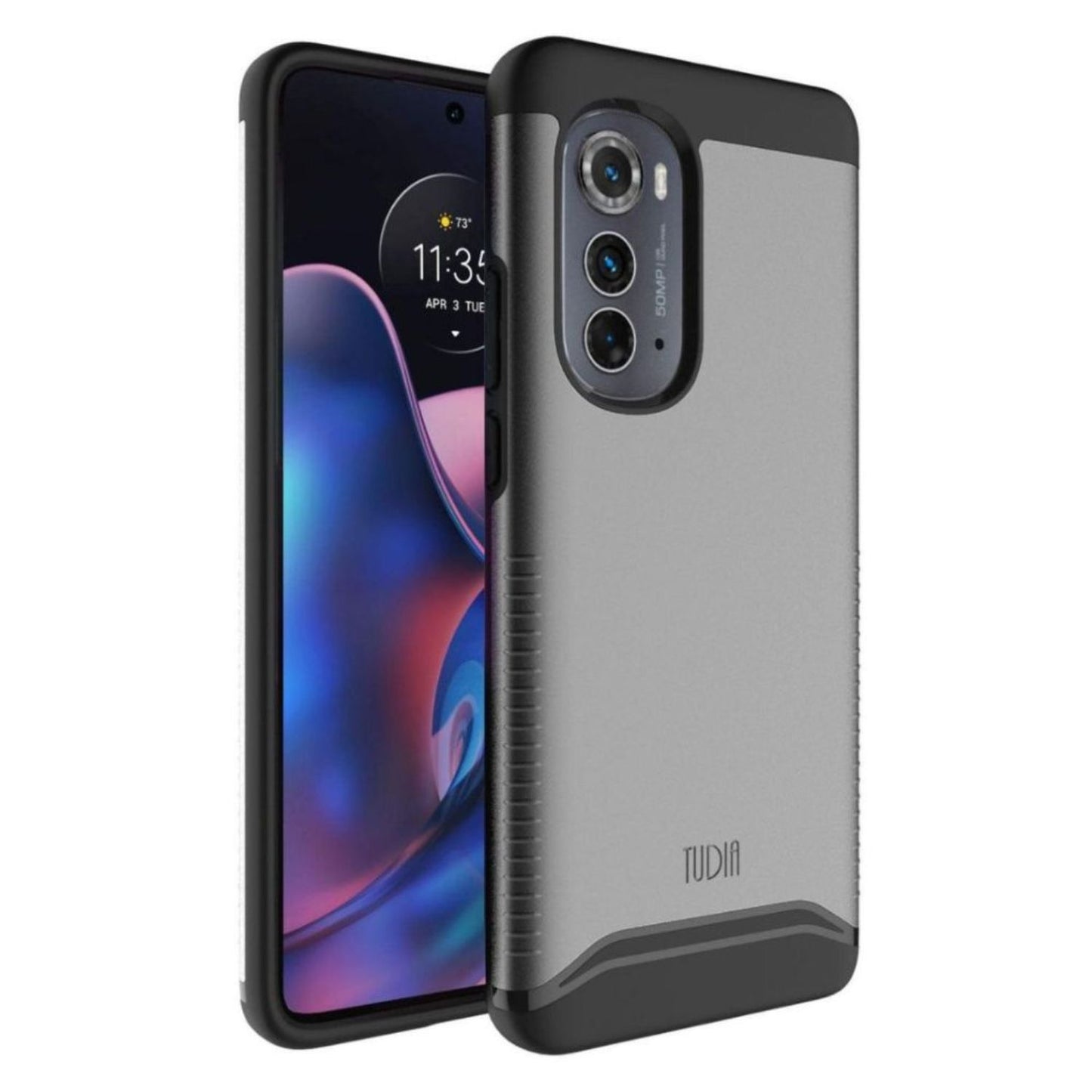 Motorola Moto Edge 2022 heavy duty dual layer case in metallic slate color, shockproof protective cover with rugged design for Motorola Moto Edge 2022 smartphone