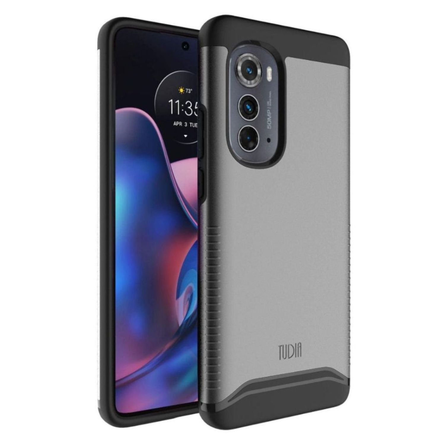 Motorola Moto Edge 2022 heavy duty dual layer case in metallic slate color, shockproof protective cover with rugged design for Motorola Moto Edge 2022 smartphone