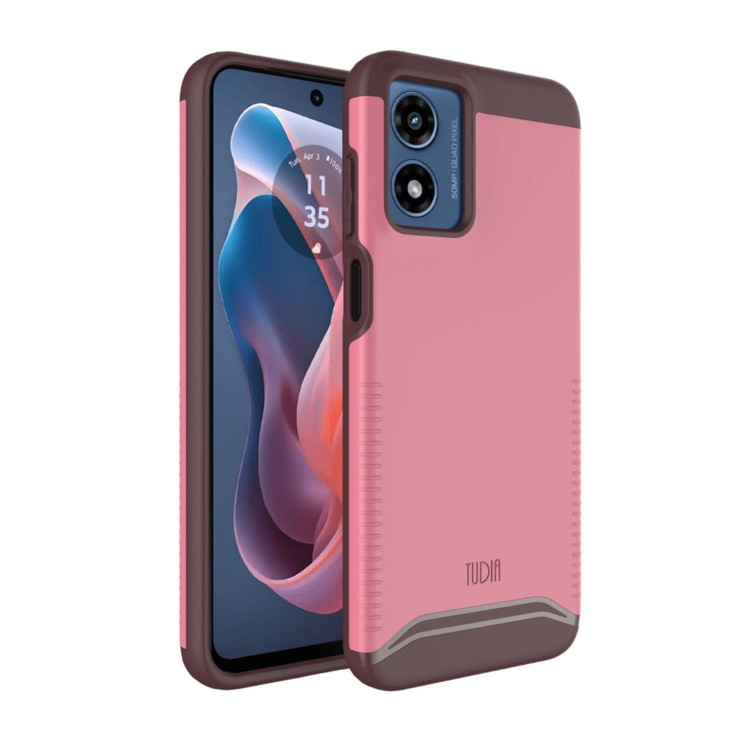 Smokey Pink TUDIA MERGE Case for Motorola Moto G Play 4G (2024) – Heavy Duty Dual Layer Protective Phone Cover with Shock Absorbing Bumper