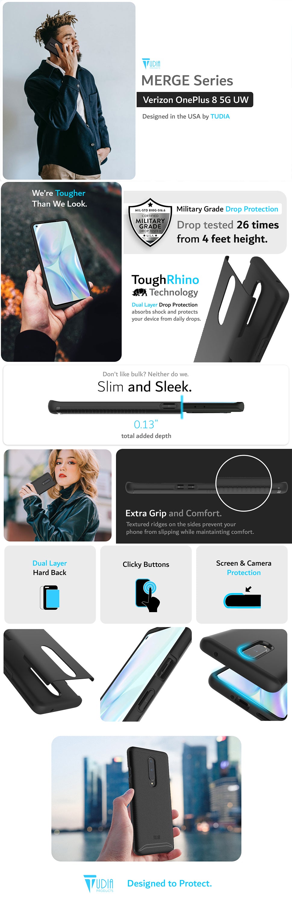 for OnePlus 8 5G UW Verizon, TUDIA Slim-Fit MERGE Dual Layer Protective Case