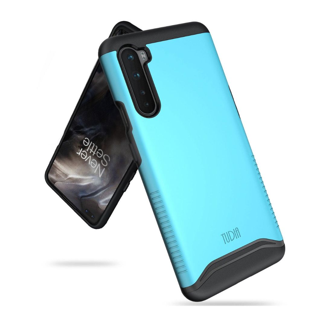 Blue TUDIA MERGE heavy-duty dual-layer case for OnePlus Nord – shockproof rugged phone cover with slim grip design