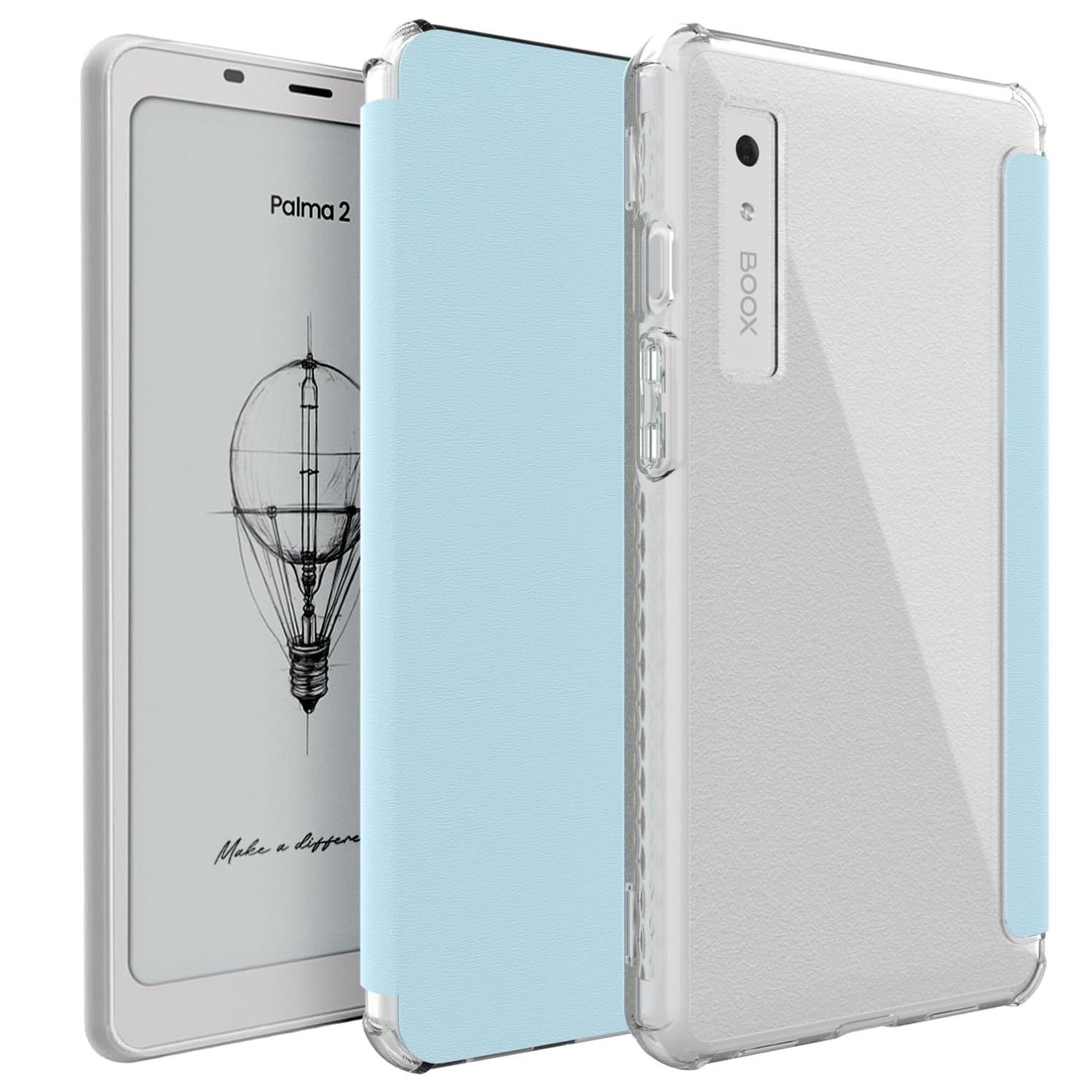 Blue SKN V2 Flip Case with Translucent TPU Back and Textured Leather for Onyx Boox Palma 2 – Slim Protective E-Reader Cover