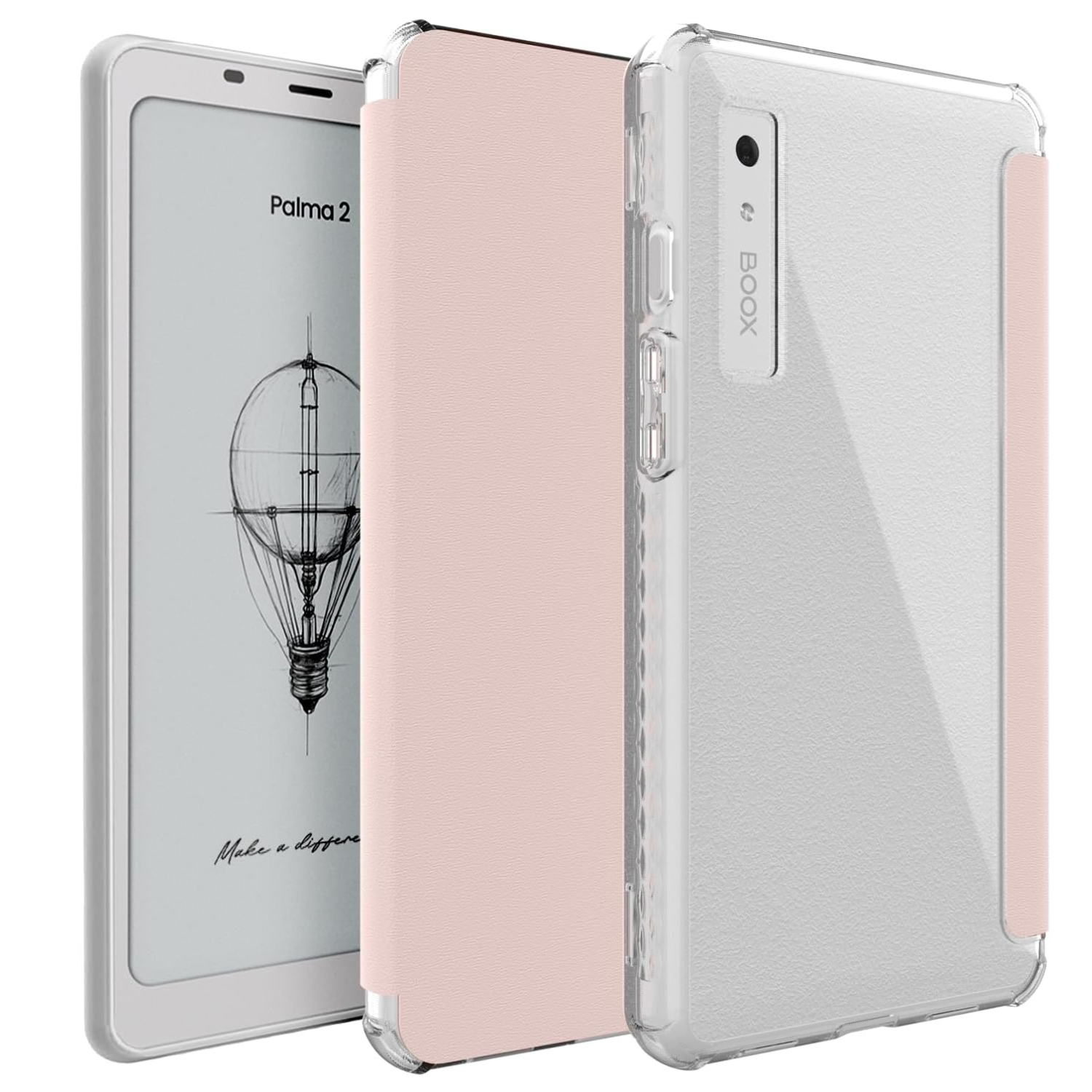 Pink SKN V2 Flip Case with Translucent TPU Back and Textured Leather for Onyx Boox Palma 2 – Slim Protective E-Reader Cover