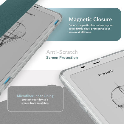 Premium flip case for Onyx Boox Palma 2 eReader featuring translucent TPU back, textured leather front, and magnetic closure – slim, protective, and stylish