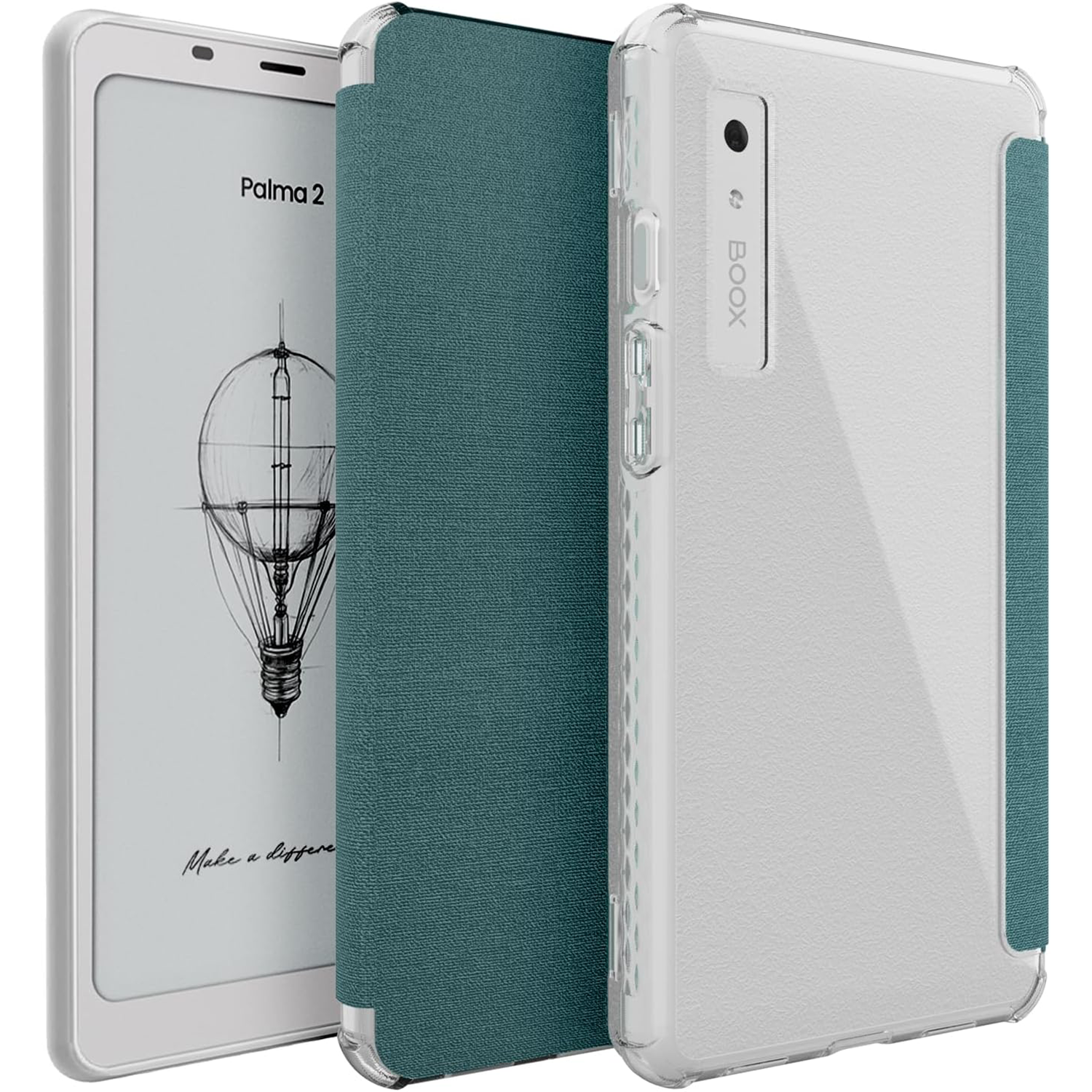Turquoise SKN V2 Flip Case with Translucent TPU Back and Textured Leather for Onyx Boox Palma 2 – Slim Protective E-Reader Cover