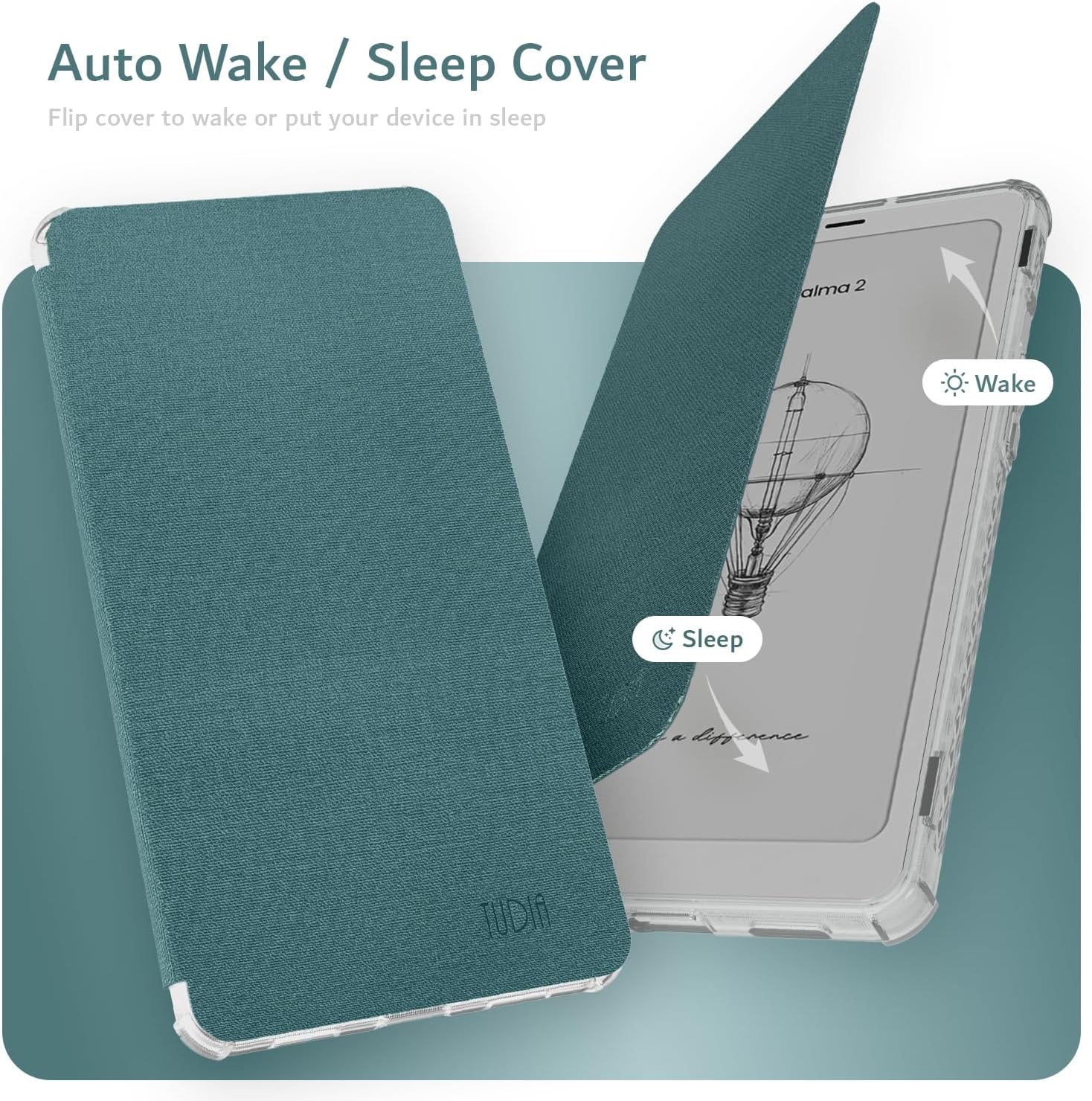 Onyx Boox Palma 2 case with translucent TPU back and textured leather flip cover, supports auto wake/sleep feature