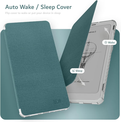 Onyx Boox Palma 2 case with translucent TPU back and textured leather flip cover, supports auto wake/sleep feature