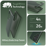 Dark Green  TUDIA MergeGrip case for Samsung Galaxy S24 Ultra with ToughRhino Technology. Military Grade Drop Tested, offering dual-layer protection that absorbs shock from falls. Dropped from 4ft a total of 26 times, the case features a shock-absorbing tough design for optimal impact defense.