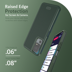Features Image 3 - Pine Green - Raised Edge Protection for Screen & Camera. Keep your device safe from scratches with raised edges. Lifted Screen Raised Edge provides a .06 inch lip around the front of the phone. Raised Edges around the back camera provides a .08 inch lip around the back camera. 