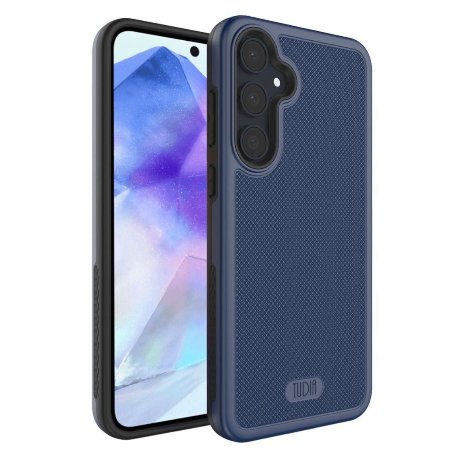 Indigo Blue MergeGrip heavy duty protective case for Samsung Galaxy A55 5G with shock-absorbing dual-layer design and textured grip