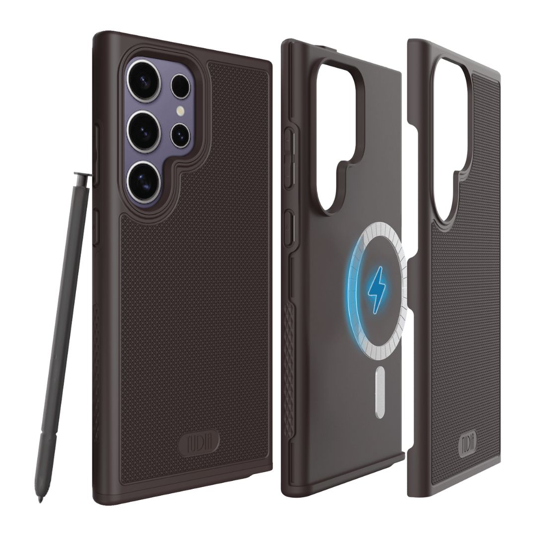 MagSafe Compatible Dark Purple MergeGrip Case for Samsung Galaxy S24 Ultra with Built-In Magnet – Shockproof Protective Cover