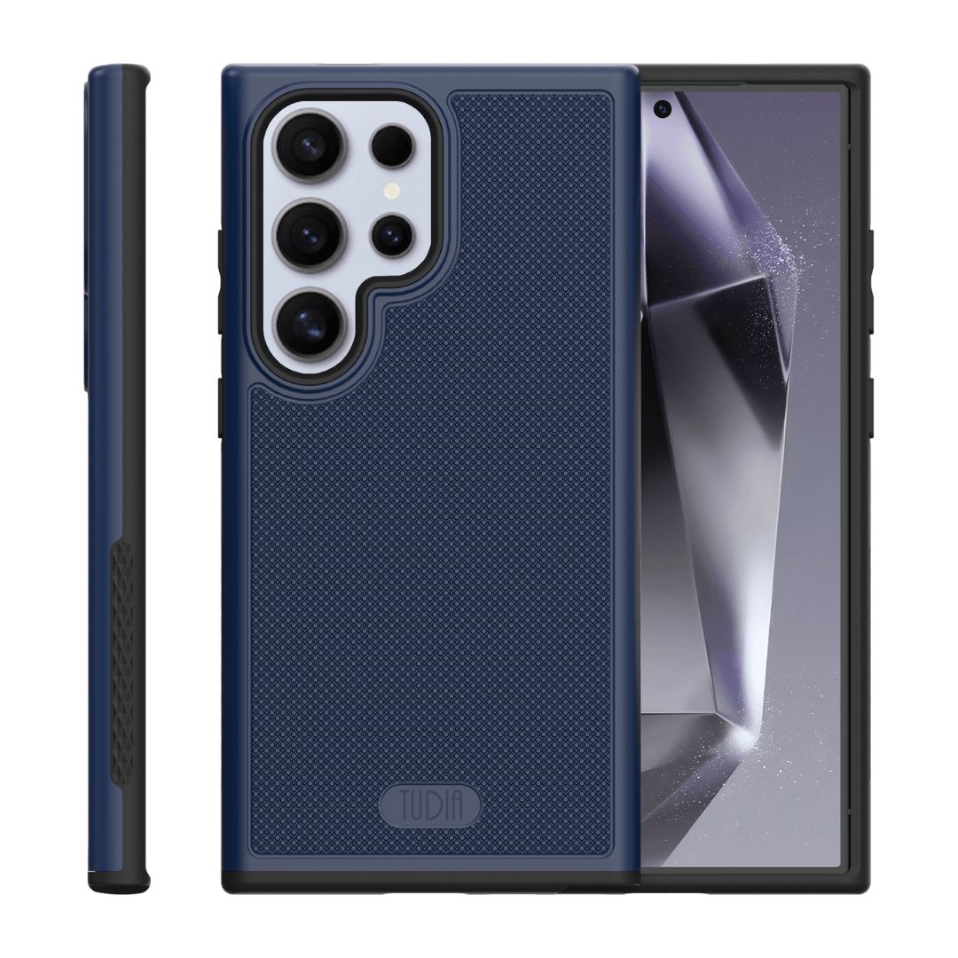 Samsung Galaxy S24 Ultra Indigo Blue MergeGrip case with built-in magnet, slim magnetic protective phone cover, durable shock-absorbent shell