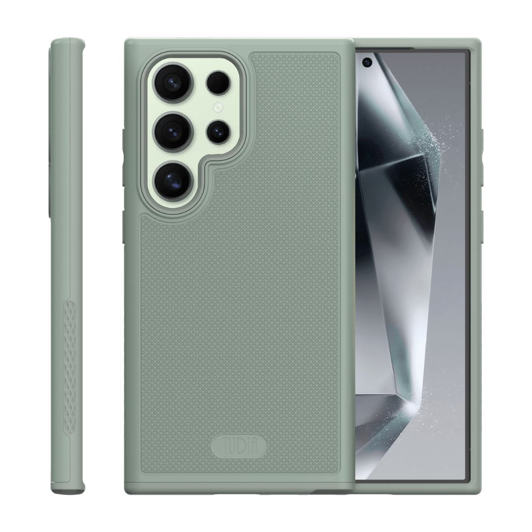 Samsung Galaxy S24 Ultra phone case MergeGrip with built-in magnet in green lily color, slim durable protective cover