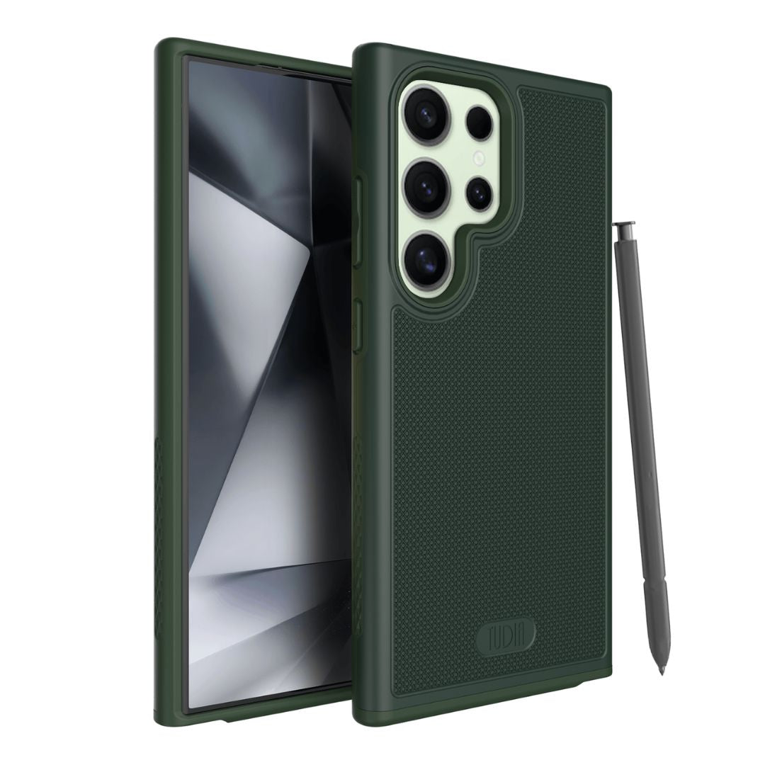 Samsung Galaxy S24 Ultra phone case in hunter green color with built-in magnet, MergeGrip durable protective cover