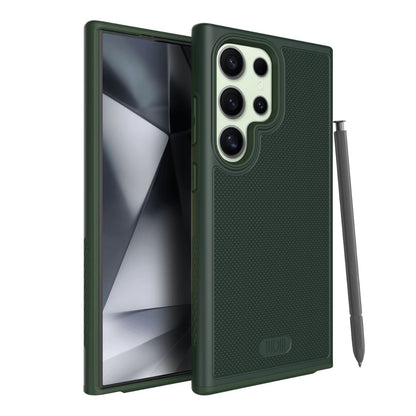 Samsung Galaxy S24 Ultra phone case in hunter green color with built-in magnet, MergeGrip durable protective cover