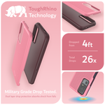 Features Image 1 - Smokey Pink - Tough Rhino Technology. Military Grade Drop Tested. Dropped from 4ft. Dropped 26 times total. Dual Layer drop protection absorbs shock from falls. 