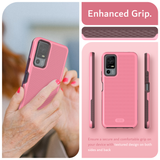 Features Image 2 - Smokey Pink - Enhanced Grip. Ensure a secure and comfortable grip on your device with textured design on both sides and back of the case. 