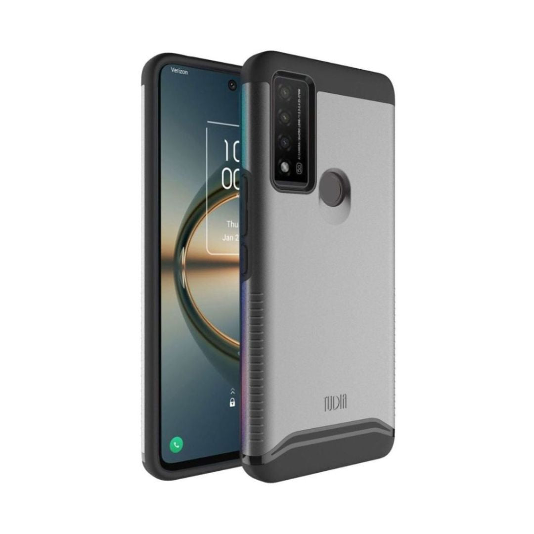 TCL 30 V 5G phone case MERGE heavy duty dual layer protective case in metallic slate color