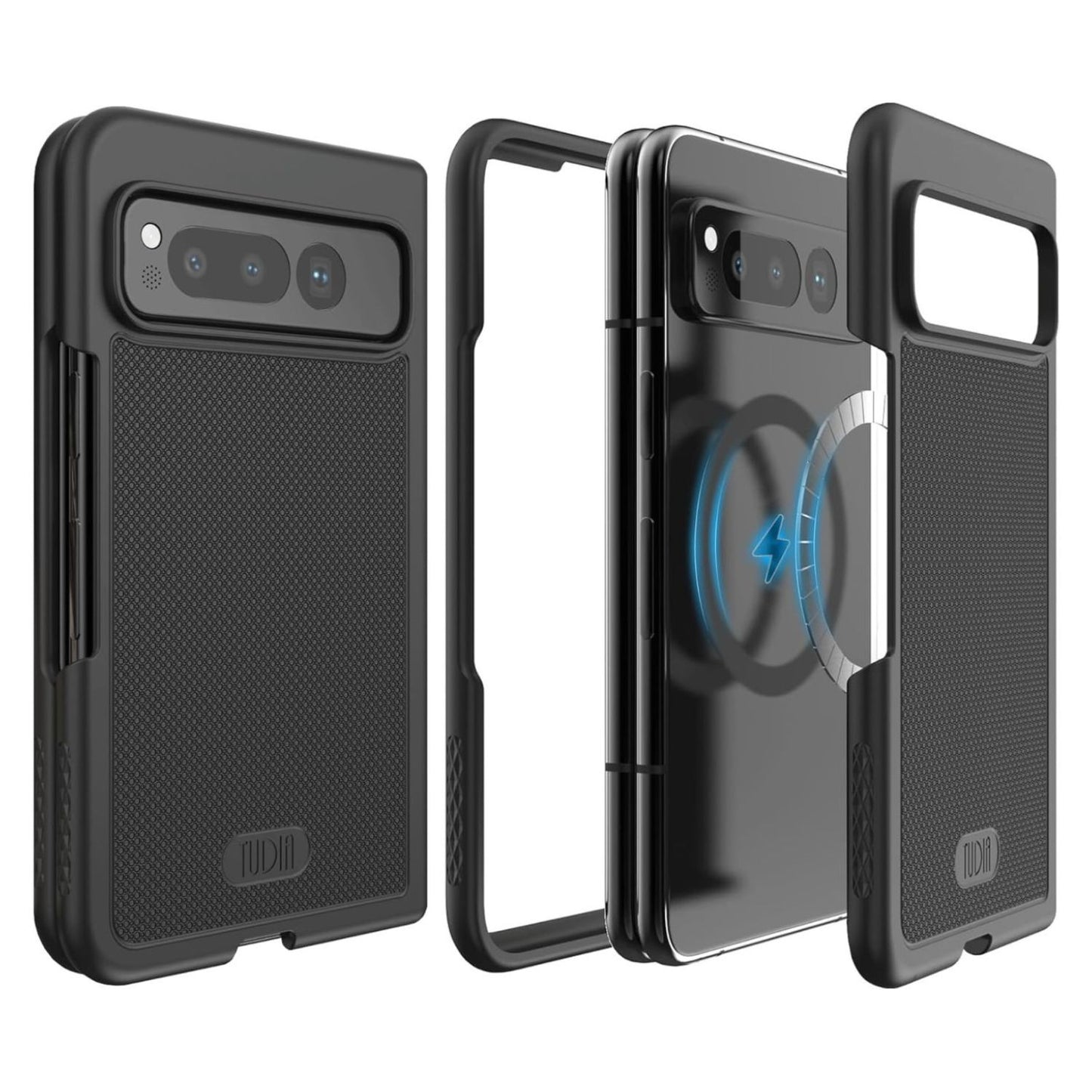 TUDIA MergeGrip MagSafe Compatible Case for Google Pixel Fold in Matte Black – Slim, Shockproof, and Protective with Built-In Magnet