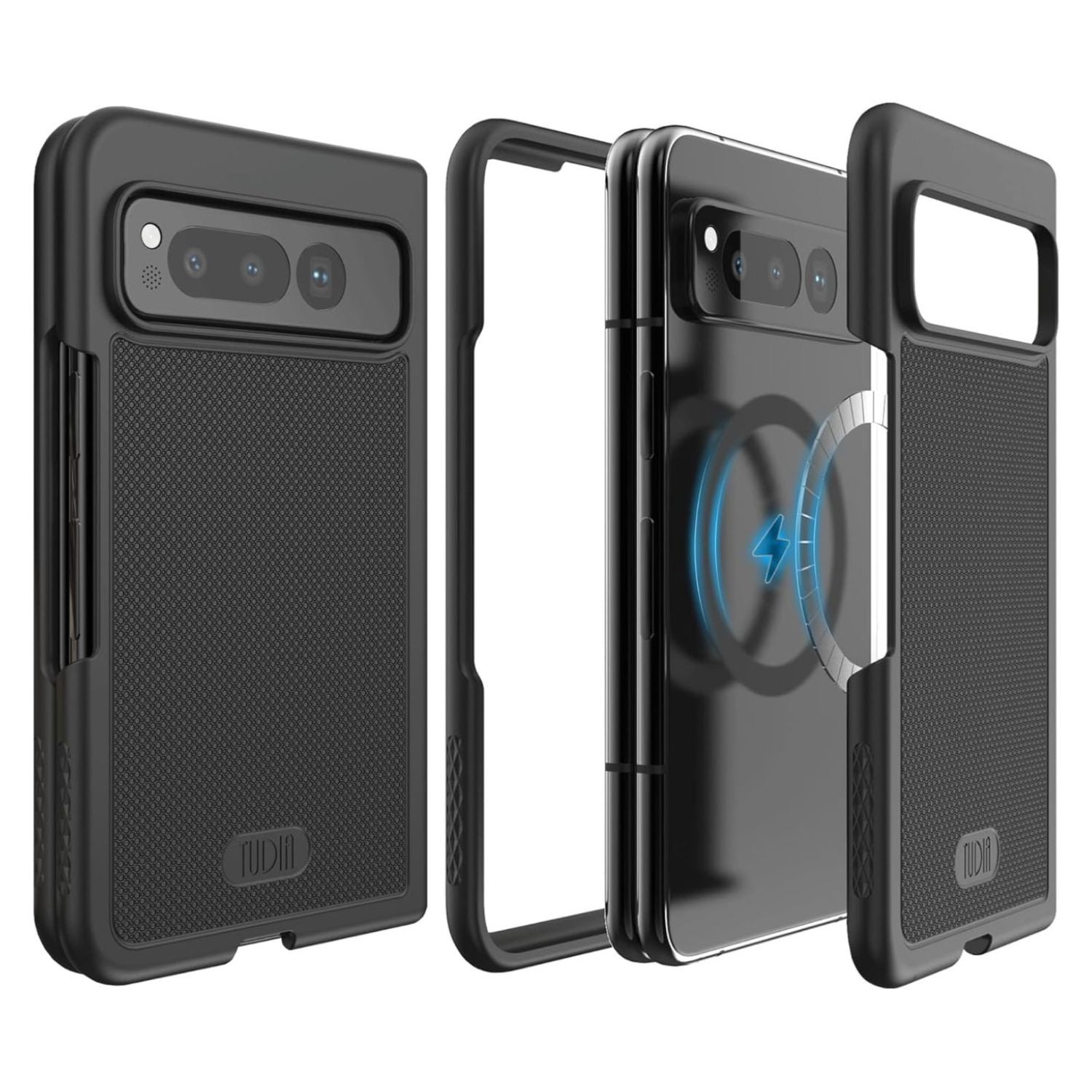 TUDIA MergeGrip MagSafe Compatible Case for Google Pixel Fold in Matte Black – Slim, Shockproof, and Protective with Built-In Magnet