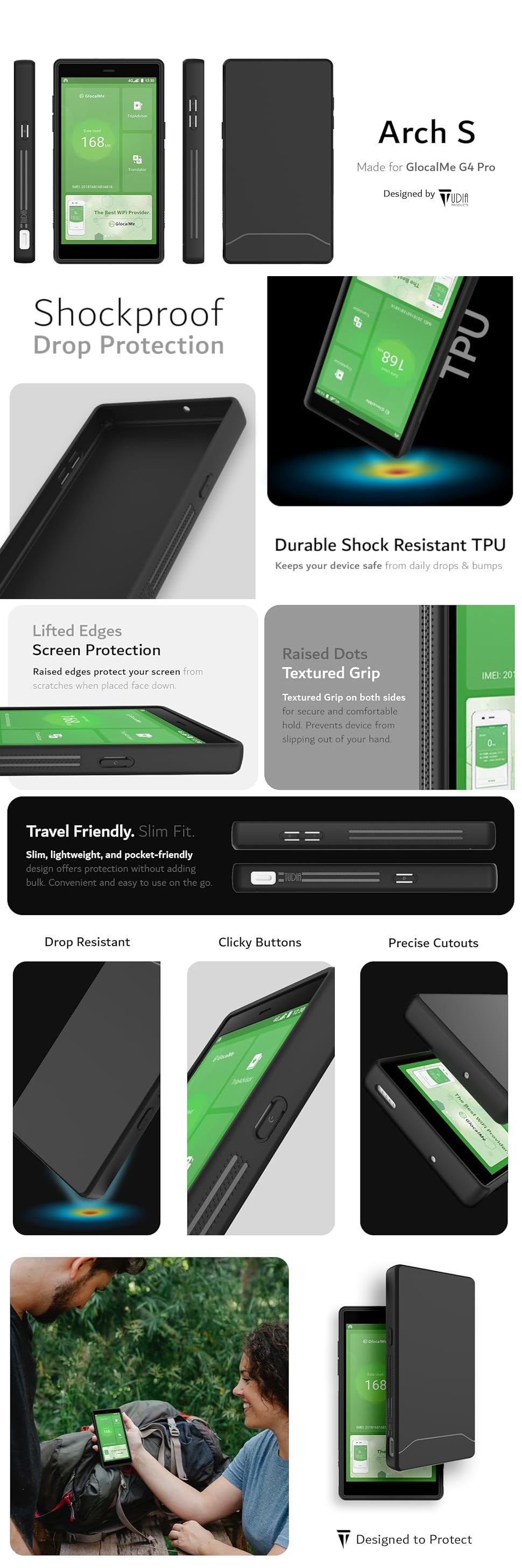 TUDIA Arch S Slim Case for GlocalMe G Pro – Shockproof, Durable Protection for Your Device