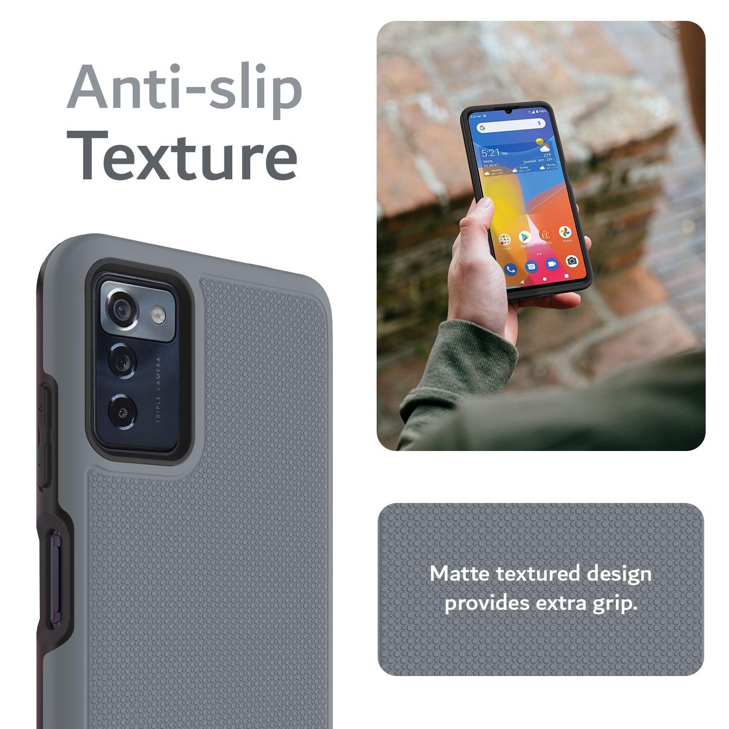 TUDIA MergeGrip Case for Consumer Cellular ZMAX 5G – Black Heavy Duty DualShield Protective Cover with Anti-Slip Textured Grip