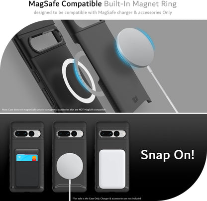 TUDIA MergeGrip Dual Layer Black Case for Google Pixel 7 Pro with Built-in MagSafe Magnet Ring – Slim Shockproof Protective Cover