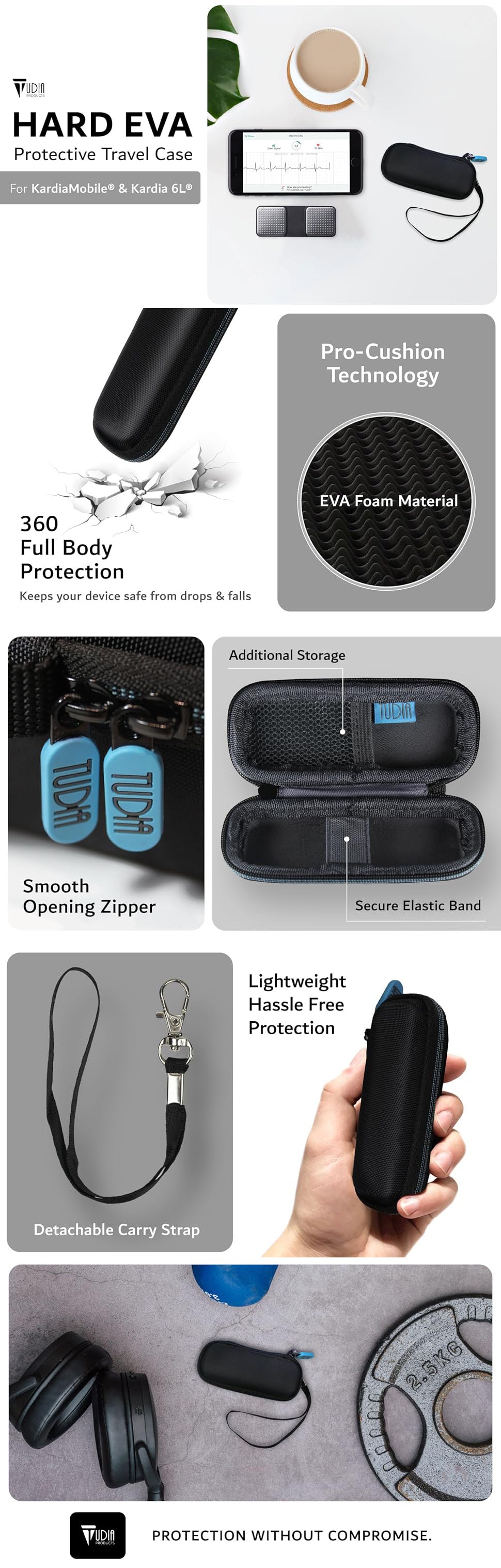TUDIA EVA Travel Case for KardiaMobile & Kardia 6L – Protective, Lightweight, and Secure Storage Solution