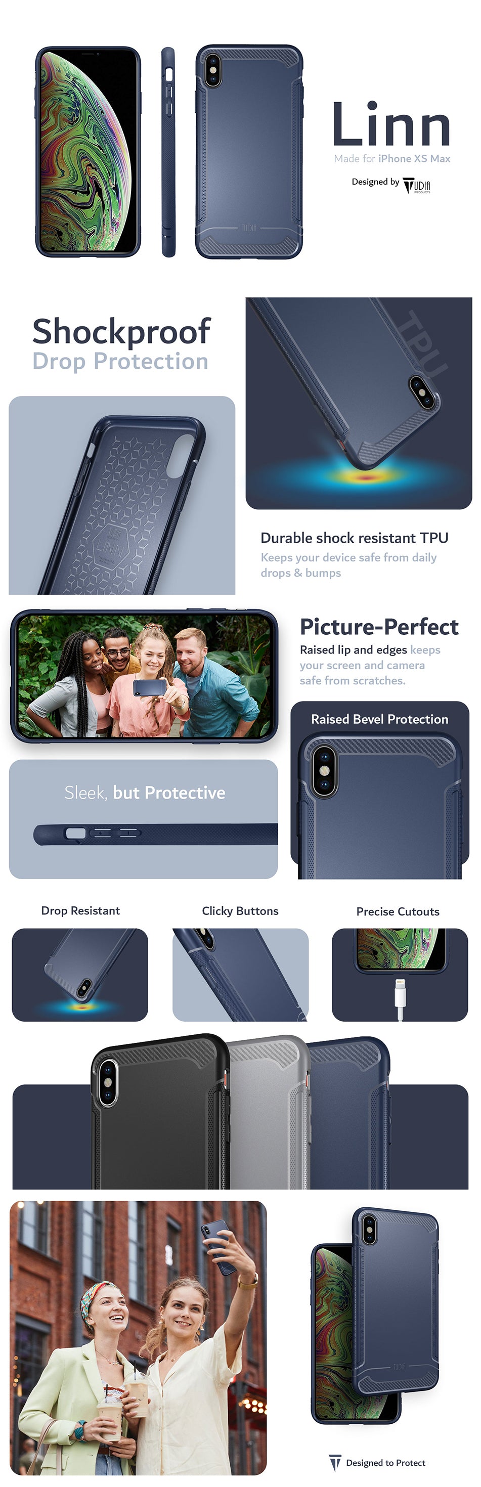 TUDIA LINN Series iPhone XS Max TPU Shockproof Case – Slim, Lightweight, and Drop-Resistant Protection