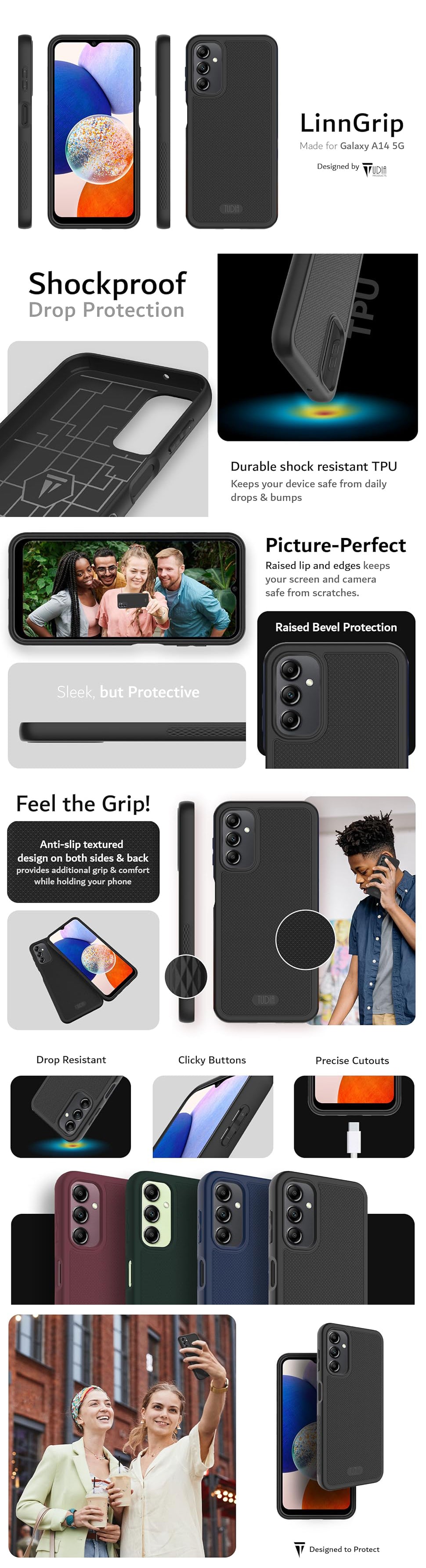 LinnGrip Case for Samsung Galaxy A14 5G – Lightweight, Slim Design with Shockproof Protection - TUDIA Products