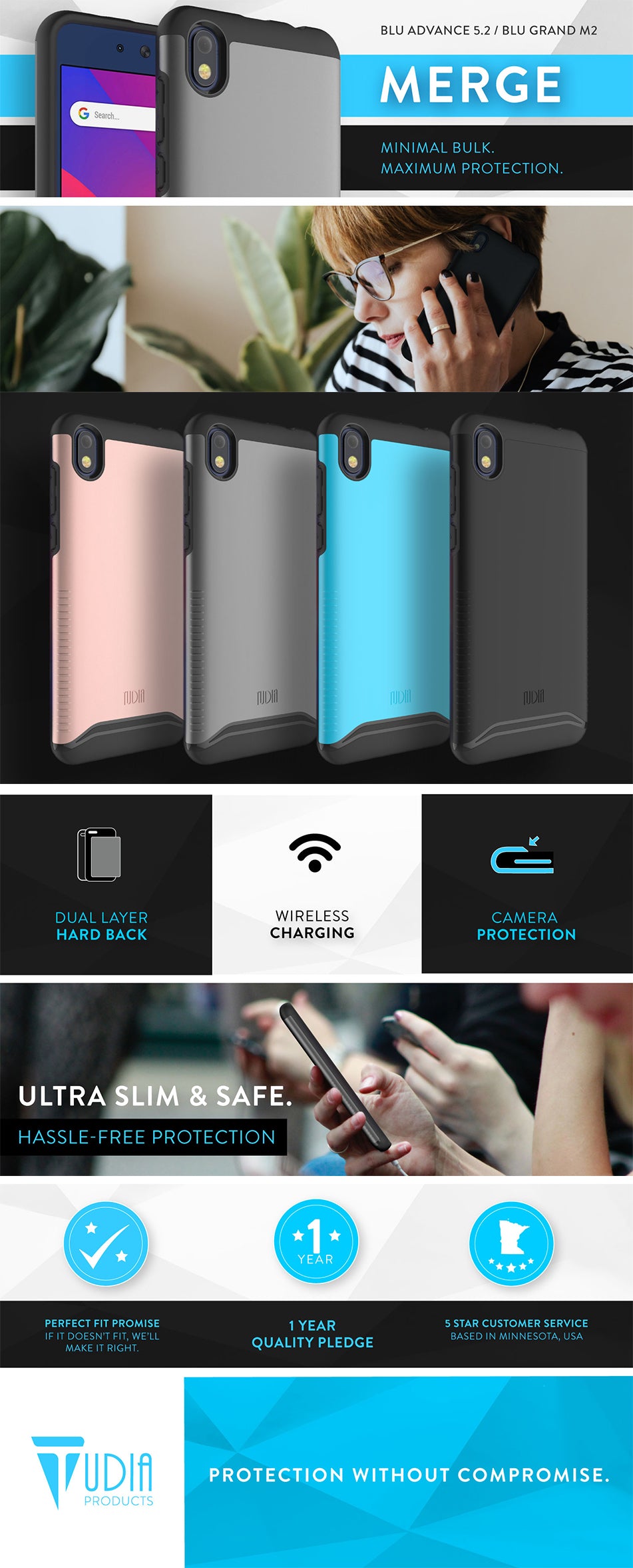 TUDIA MERGE Case for BLU Advance 5.2 / BLU Grand M2 – Dual Layer Shockproof Heavy Duty Protective Cover