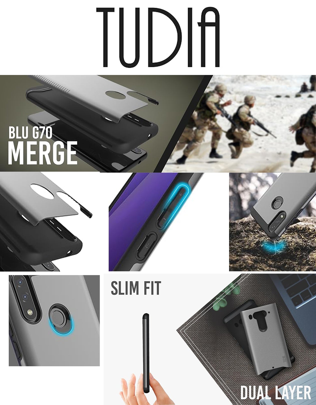 TUDIA MERGE dual-layer case for BLU G70 with slim fit, shockproof protection, and durable design for everyday use