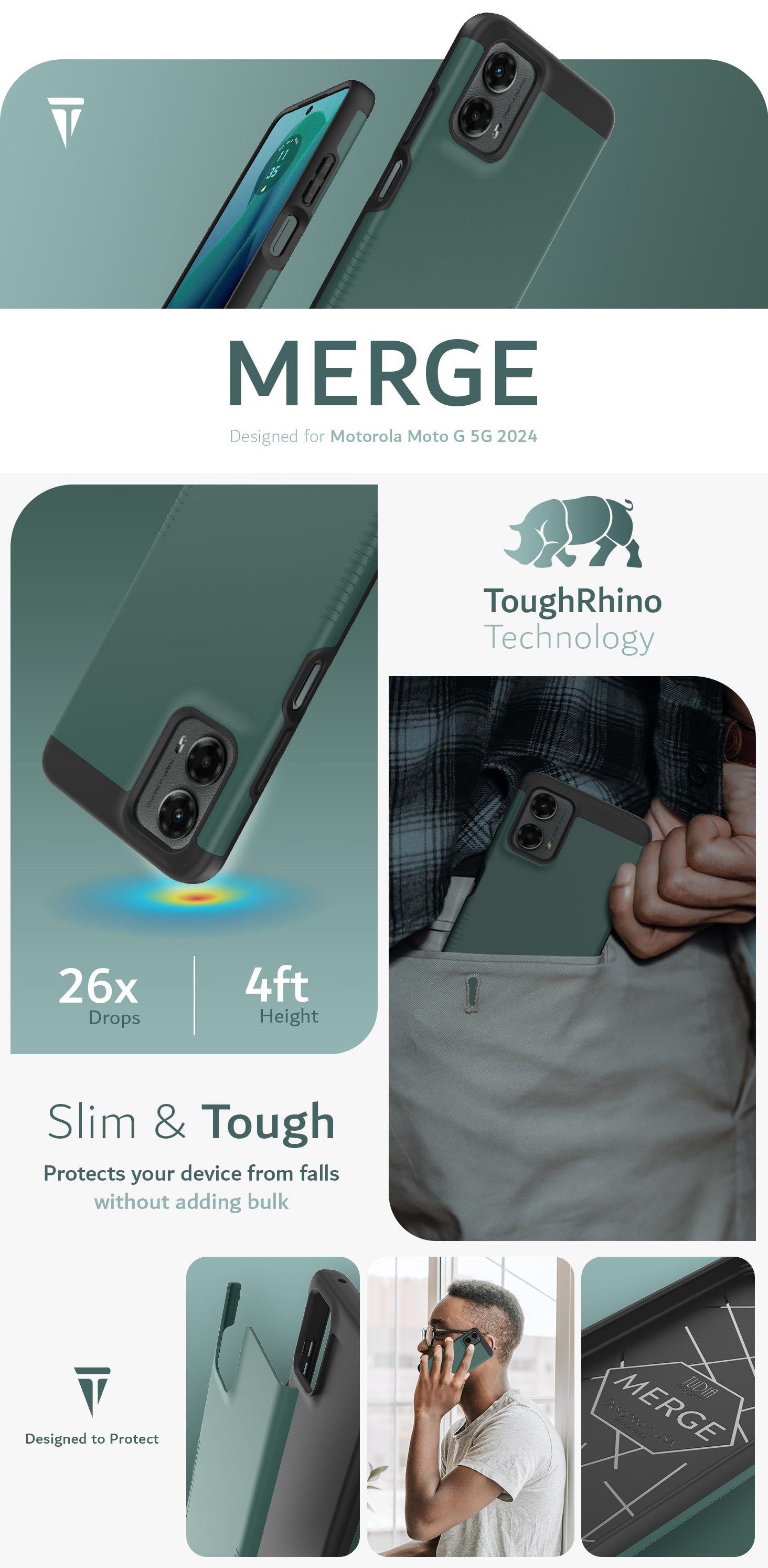 TUDIA MERGE Heavy Duty Dual Layer Case for Motorola Moto G 5G (2024) – Shockproof and Durable Protection