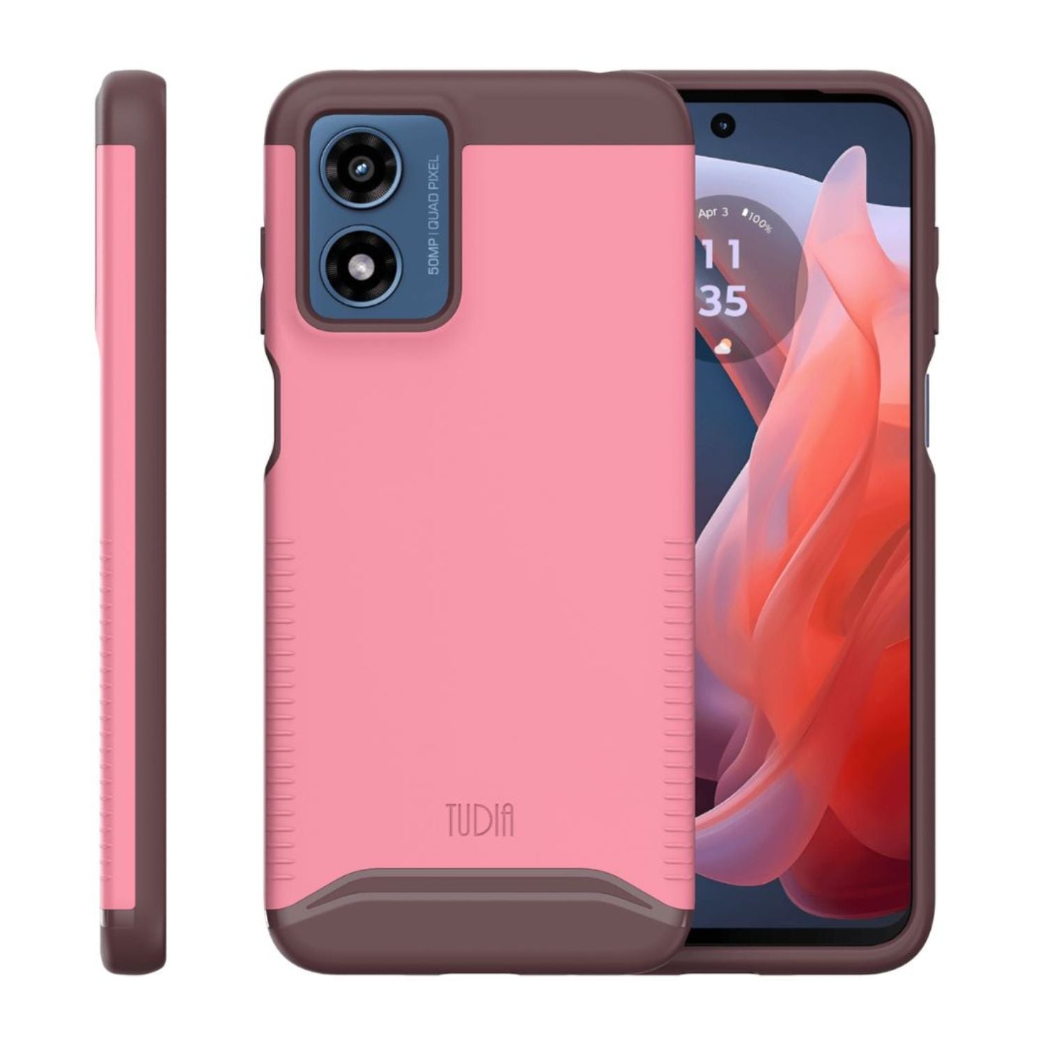 TUDIA MERGE heavy-duty dual-layer case for Motorola Moto G Play 4G (2024) in Smokey Pink, offering rugged protection and a sleek design