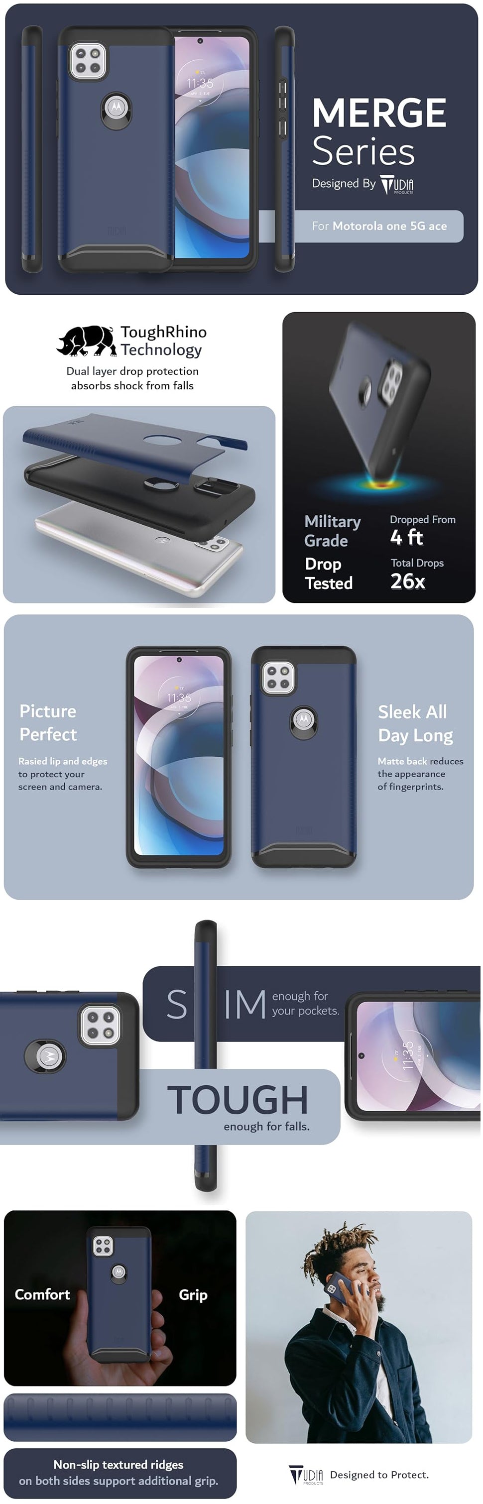 TUDIA MERGE Series Case for Motorola One 5G Ace – Shockproof, Durable Dual Layer Protective Cover