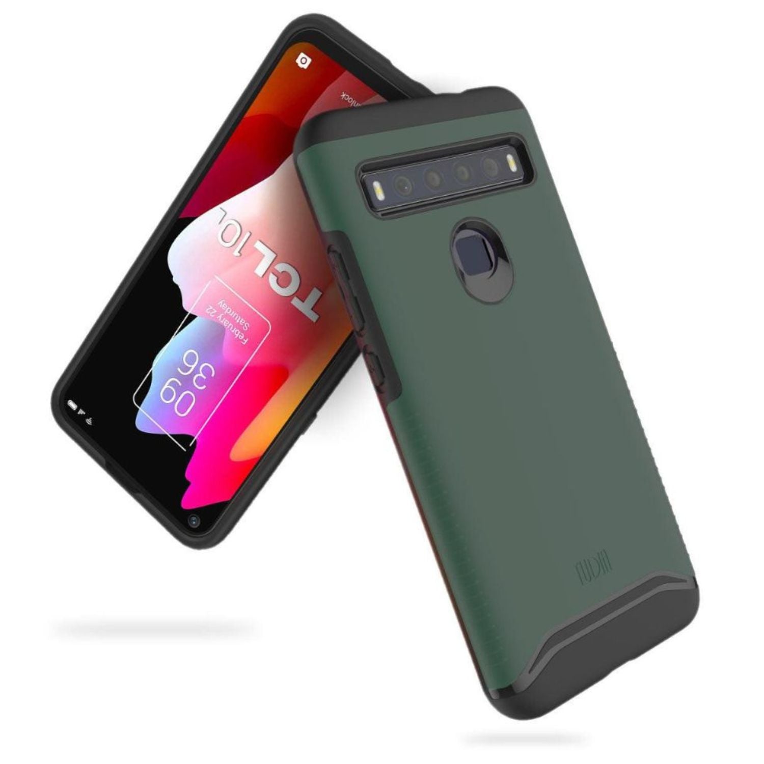 TUDIA MERGE heavy-duty case for TCL 10L / TCL 10 Lite in hunter green, featuring dual-layer protection and a rugged design