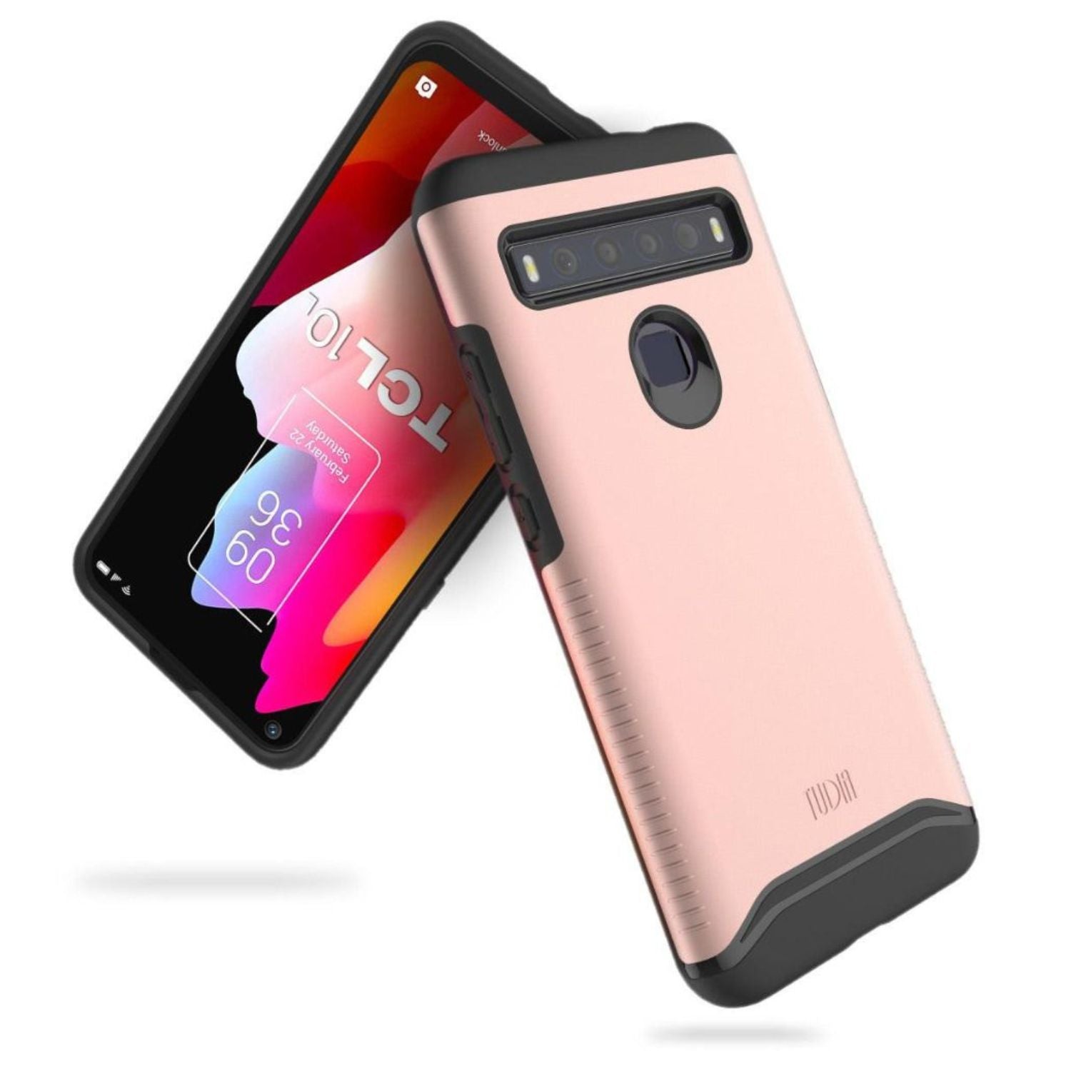 TUDIA MERGE heavy-duty dual-layer case for TCL 10L and TCL 10 Lite in Rose Gold, shockproof and protective design