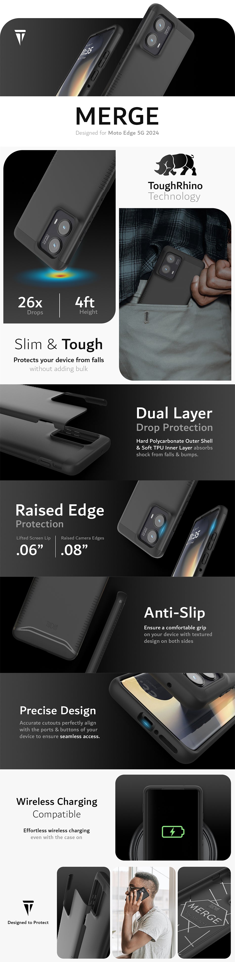 TUDIA MERGE Motorola Moto Edge 5G 2024 – Dual Layer Heavy Duty Case with Military Grade Protection