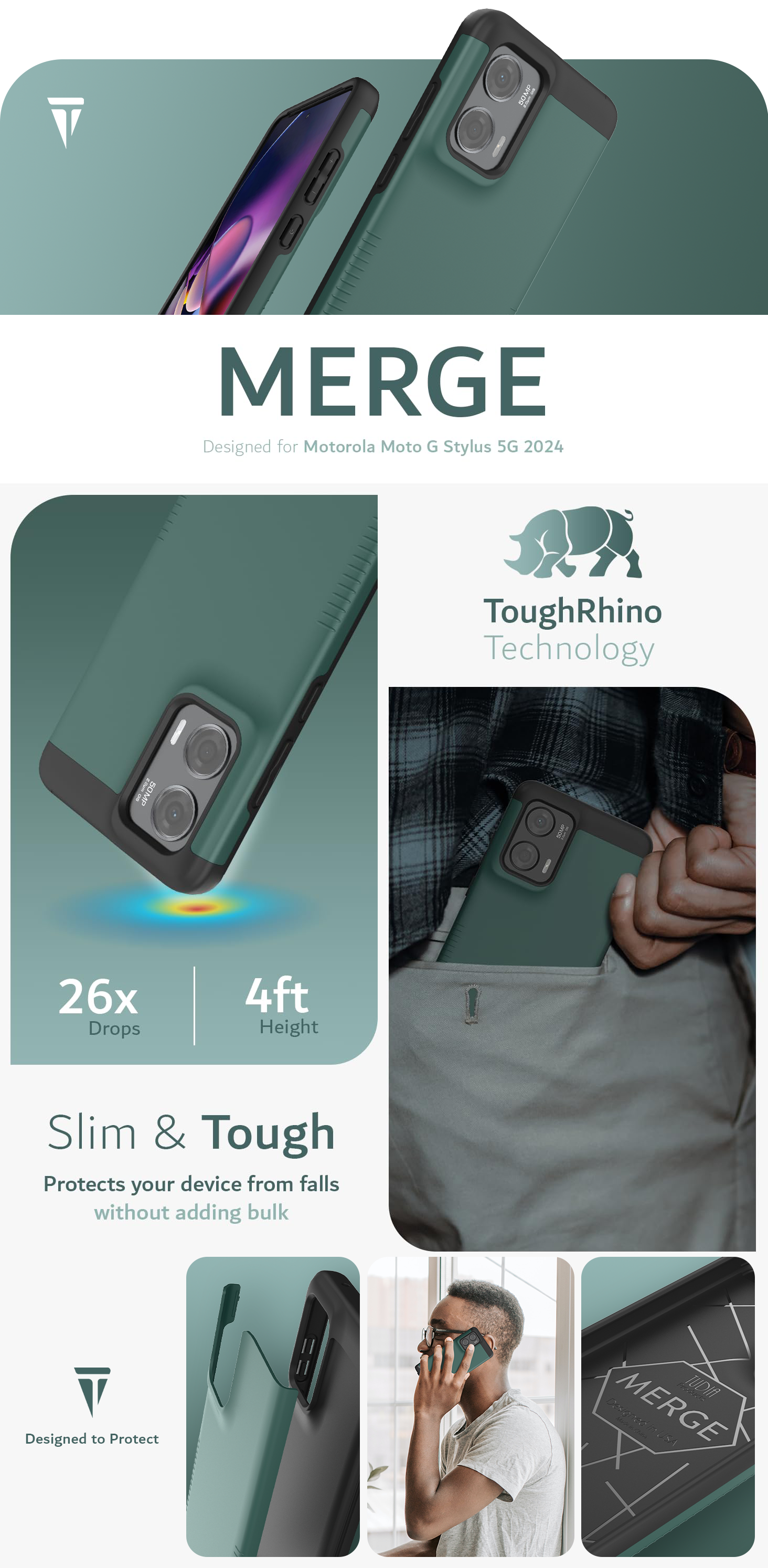 TUDIA MERGE Heavy Duty Dual Layer Case for Motorola Moto G Stylus 5 (2024) – Shockproof and Durable Protection