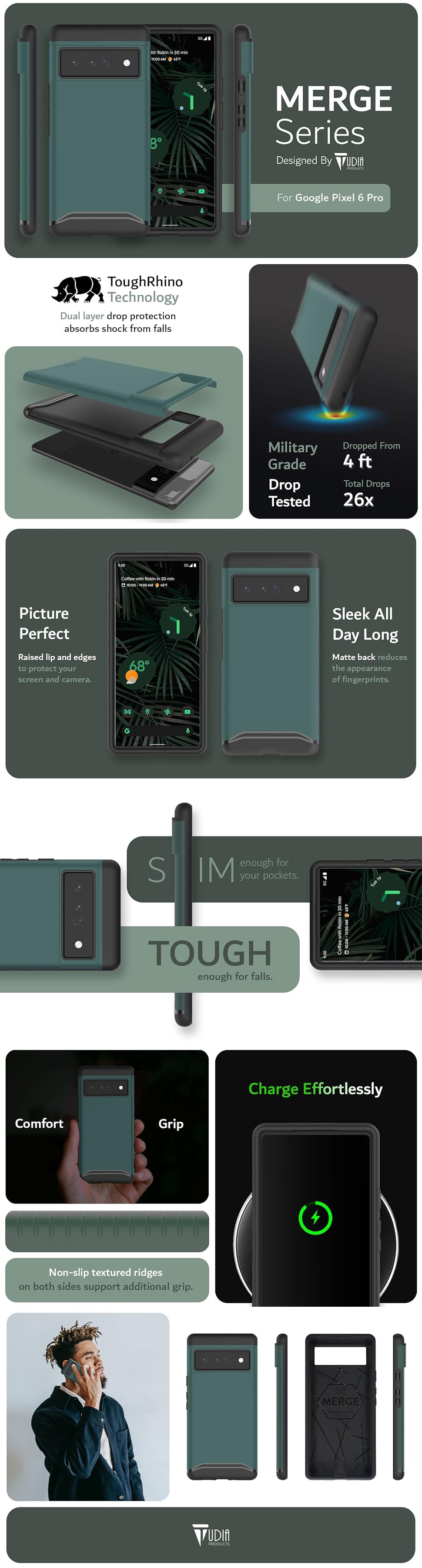 TUDIA MERGE Series Case for Google Pixel 6 Pro – Shockproof, Dual Layer Protection, Durable Cover