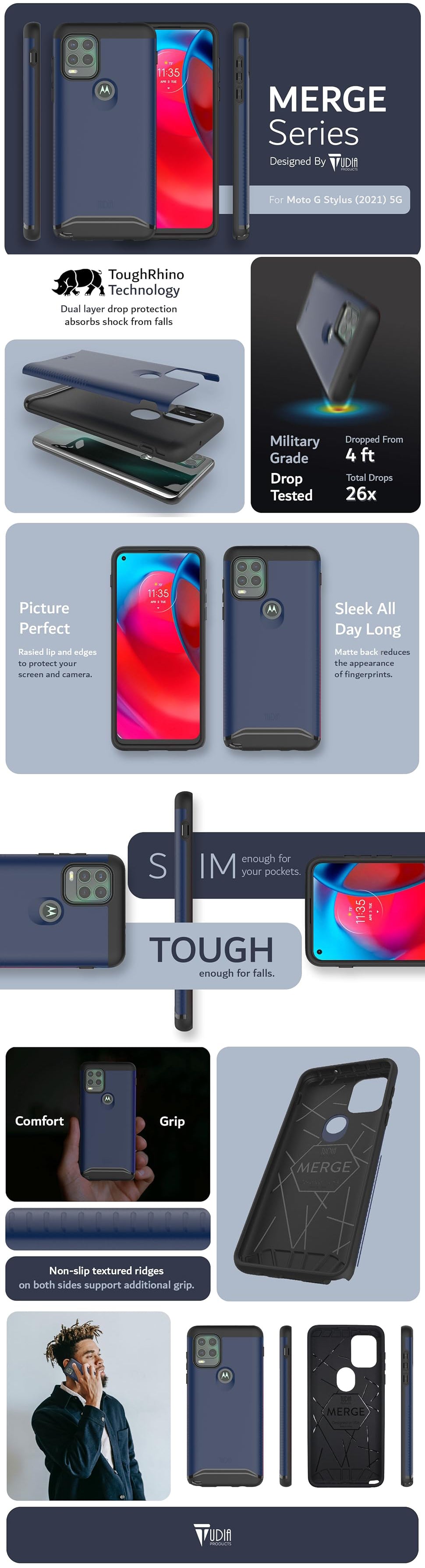 TUDIA MERGE Series Case for Motorola Moto G Stylus (2021) 5G – Dual Layer, Shockproof, Durable Protection