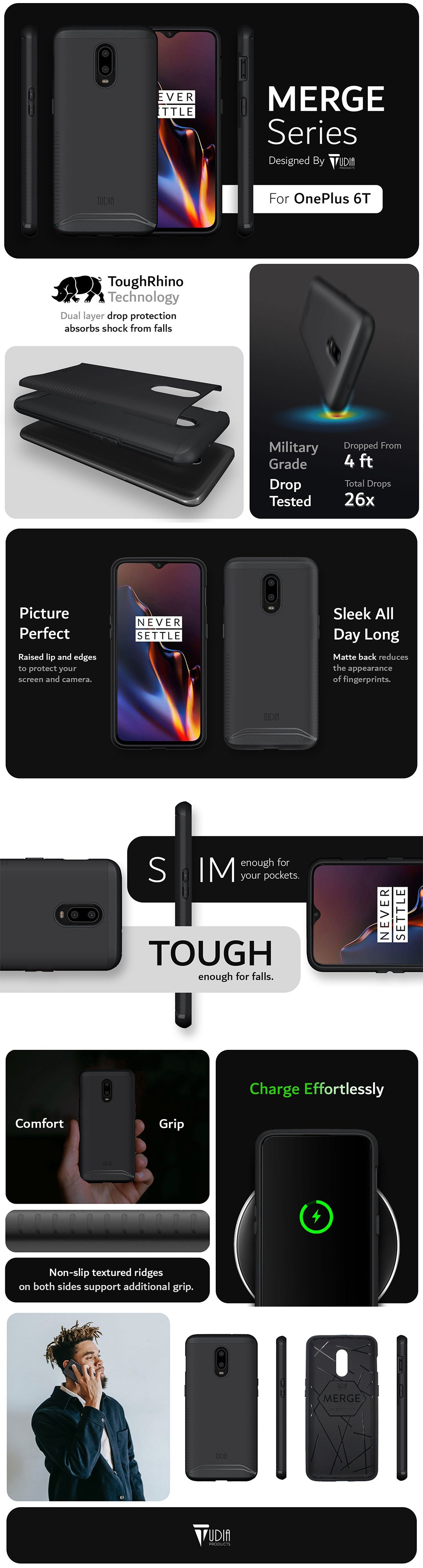 TUDIA MERGE Series for OnePlus 6T – Military Grade Dual-Layer Heavy Duty Protective Case