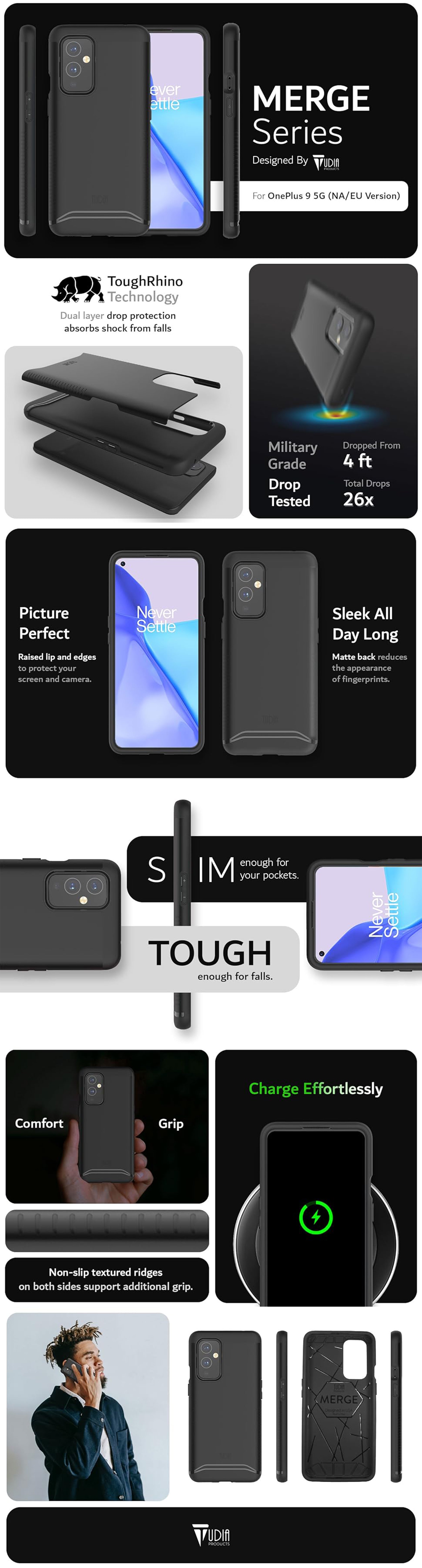 TUDIA MERGE Series Case for OnePlus 9 5G (NA / EU Version) – Military Grade Heavy Duty Protection with Dual-Layer Design