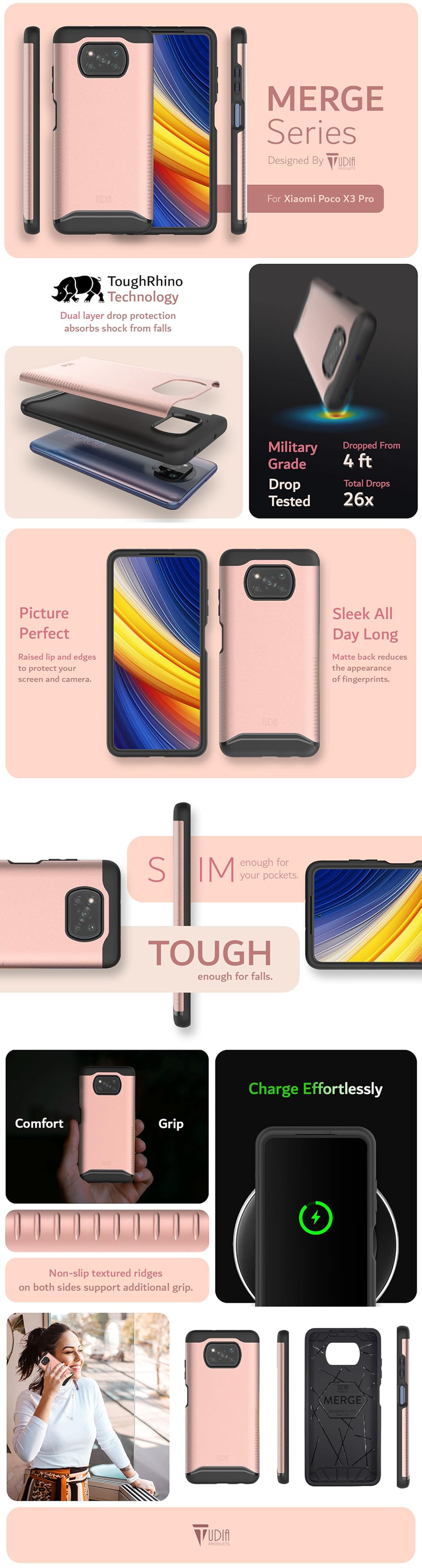 TUDIA MERGE Series Case for Xiaomi Poco X3 Pro – Military Grade Heavy Duty Protection with Dual-Layer Design