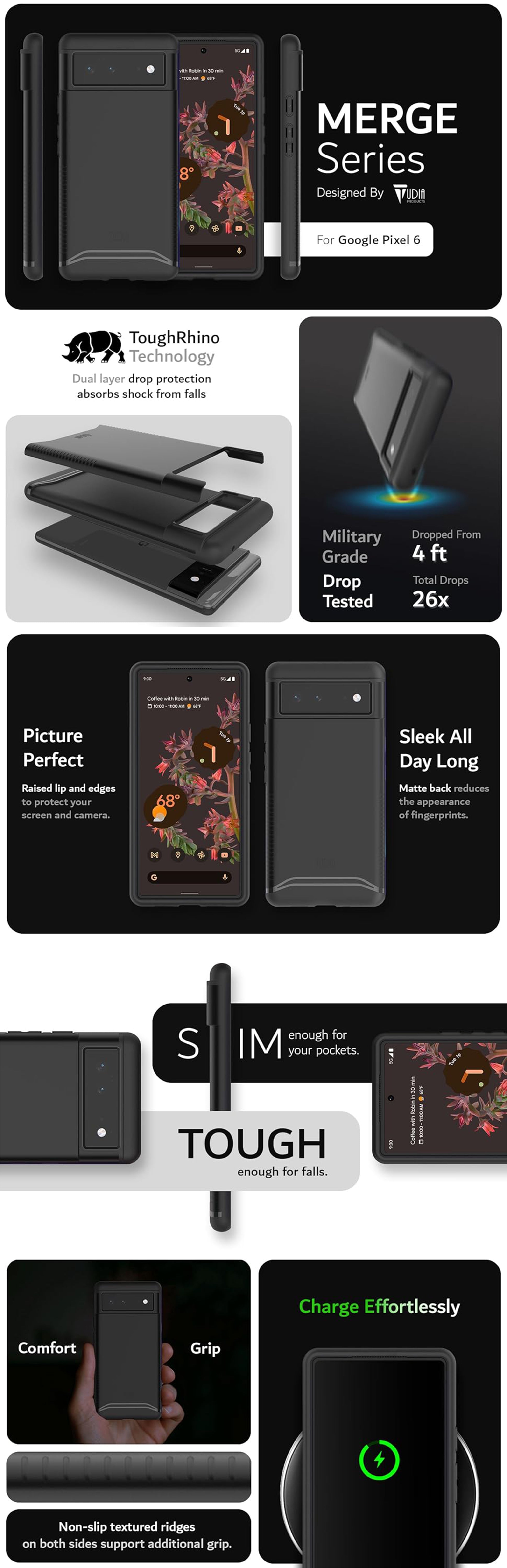TUDIA MERGE Series Case for Google Pixel 6 – Military Grade Heavy Duty Protection with Dual-Layer Design