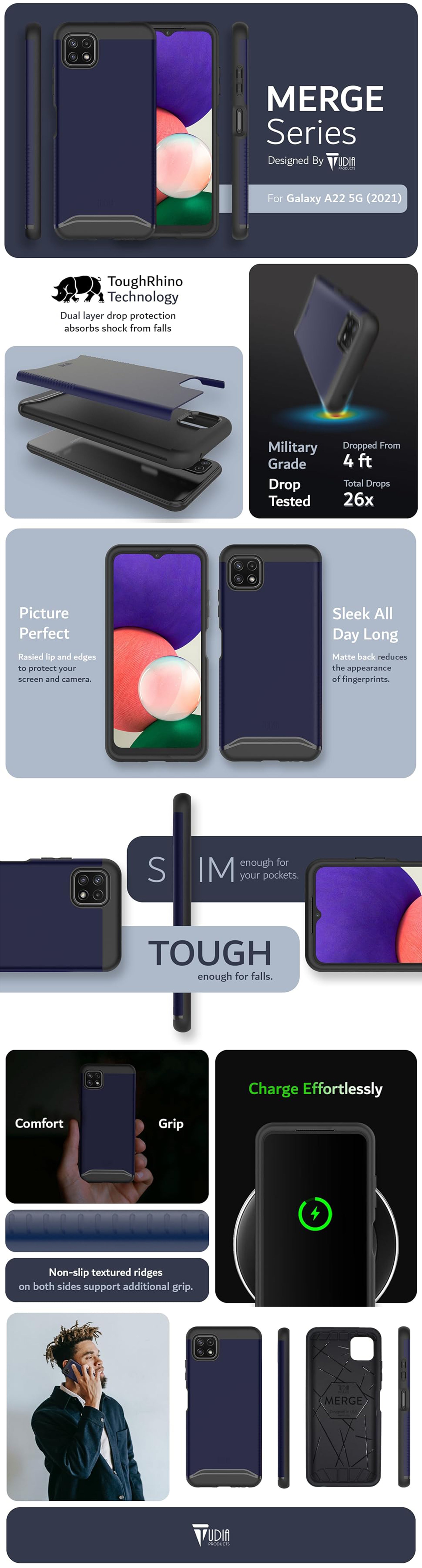 TUDIA MERGE Series Case for Samsung Galaxy A22 5G – Military Grade Heavy Duty Protection with Dual-Layer Design