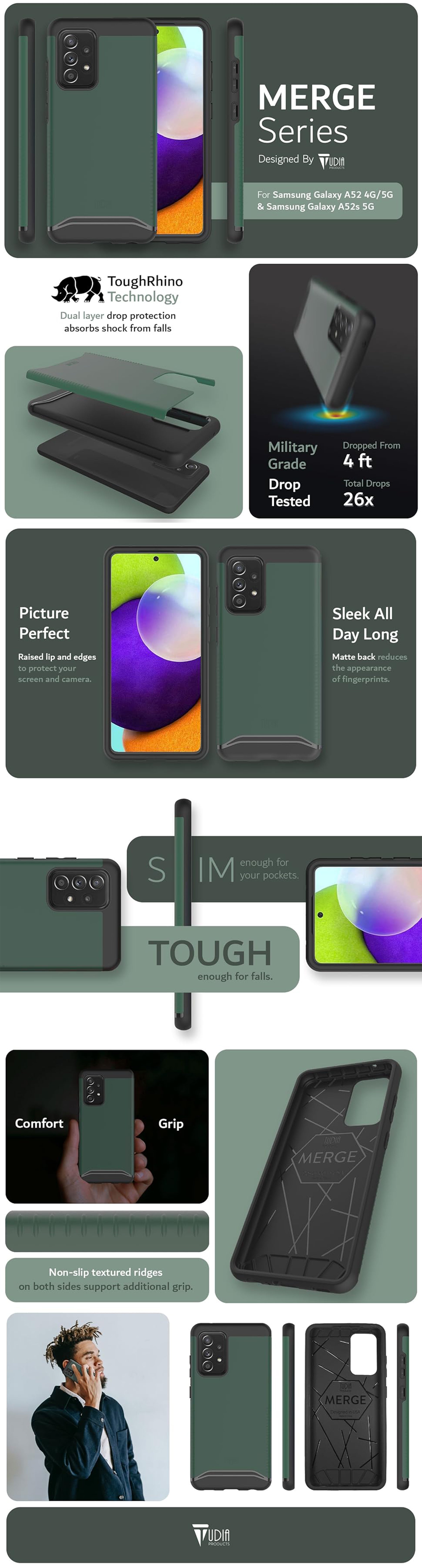 TUDIA MERGE Series Case for Samsung Galaxy A52 4G / 5G & A52s 5G – Dual-Layer Heavy Duty Protection